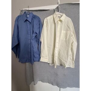 Linea Uomo Dress Shirt Mens 18.5 36/37 Blue White Long Sleeve 2 Pack Monogram